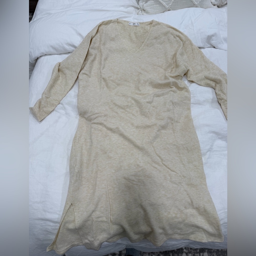 Mango Cream V-Neck Sweater Dress size M